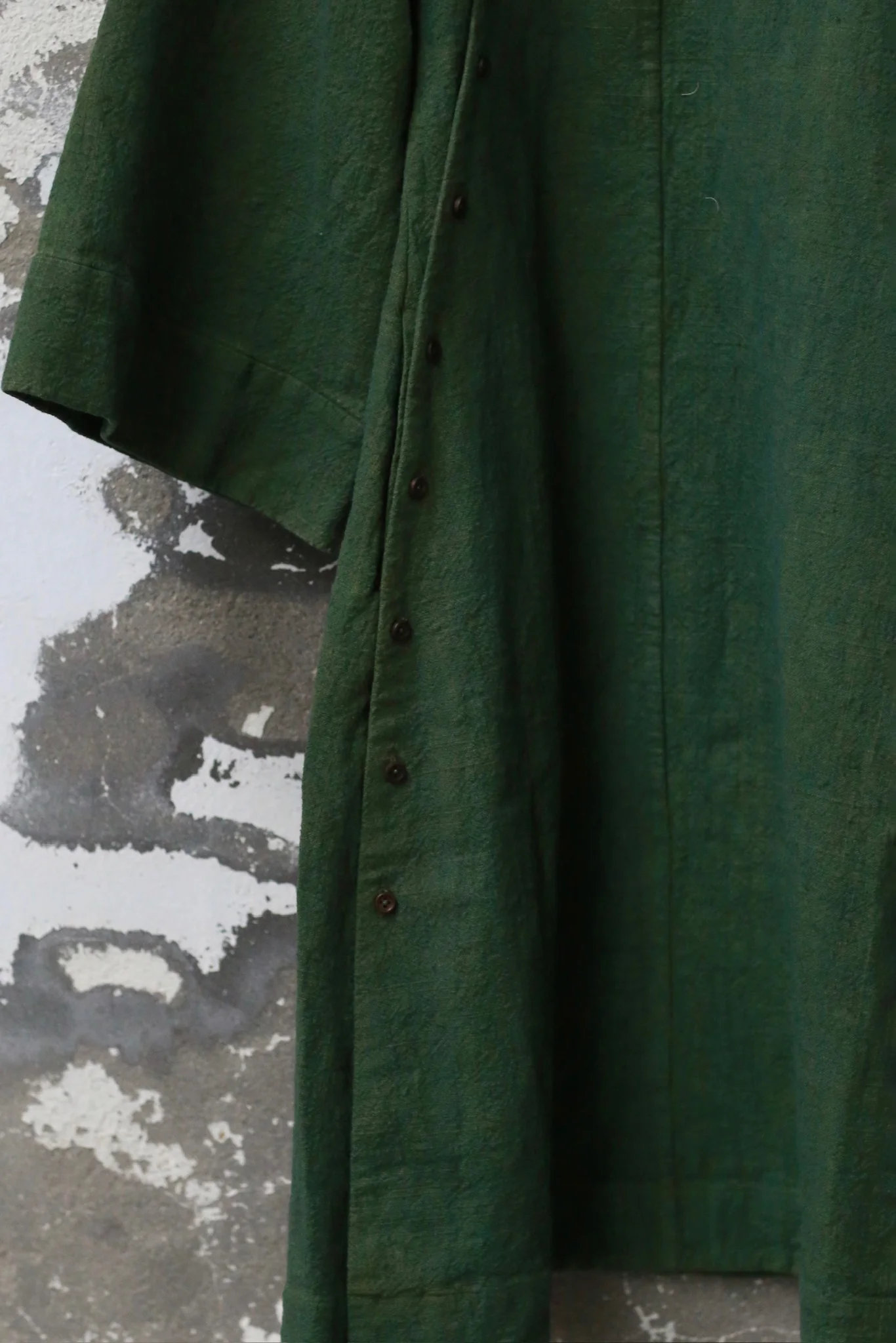 KINYAN LAM Handwoven Natural Dyed Asymmetrical Long Shirt KYL-V3ST05-2-LV Green - Image 2
