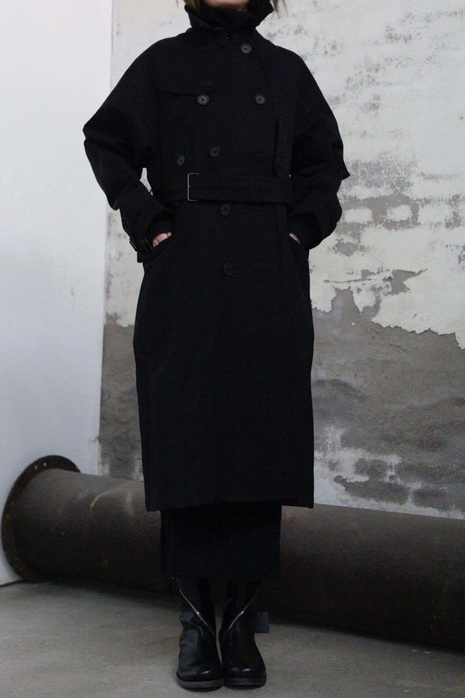 KLASICA Double-breasted belted linen jacket Cotton Craftsman Handmade KLC-22C-59TRC-HEI Black - Image 7
