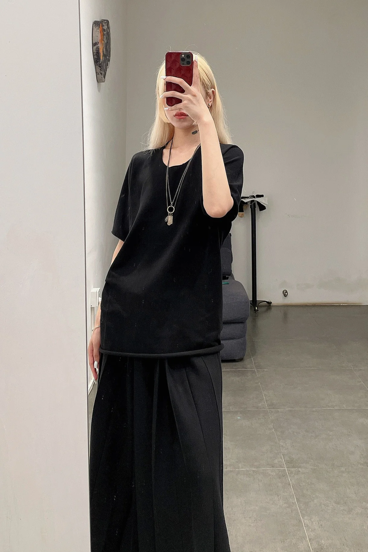 label under construction wide pleated shawl skirt 39YWSK26-ZER2-W 39/BK - Image 12