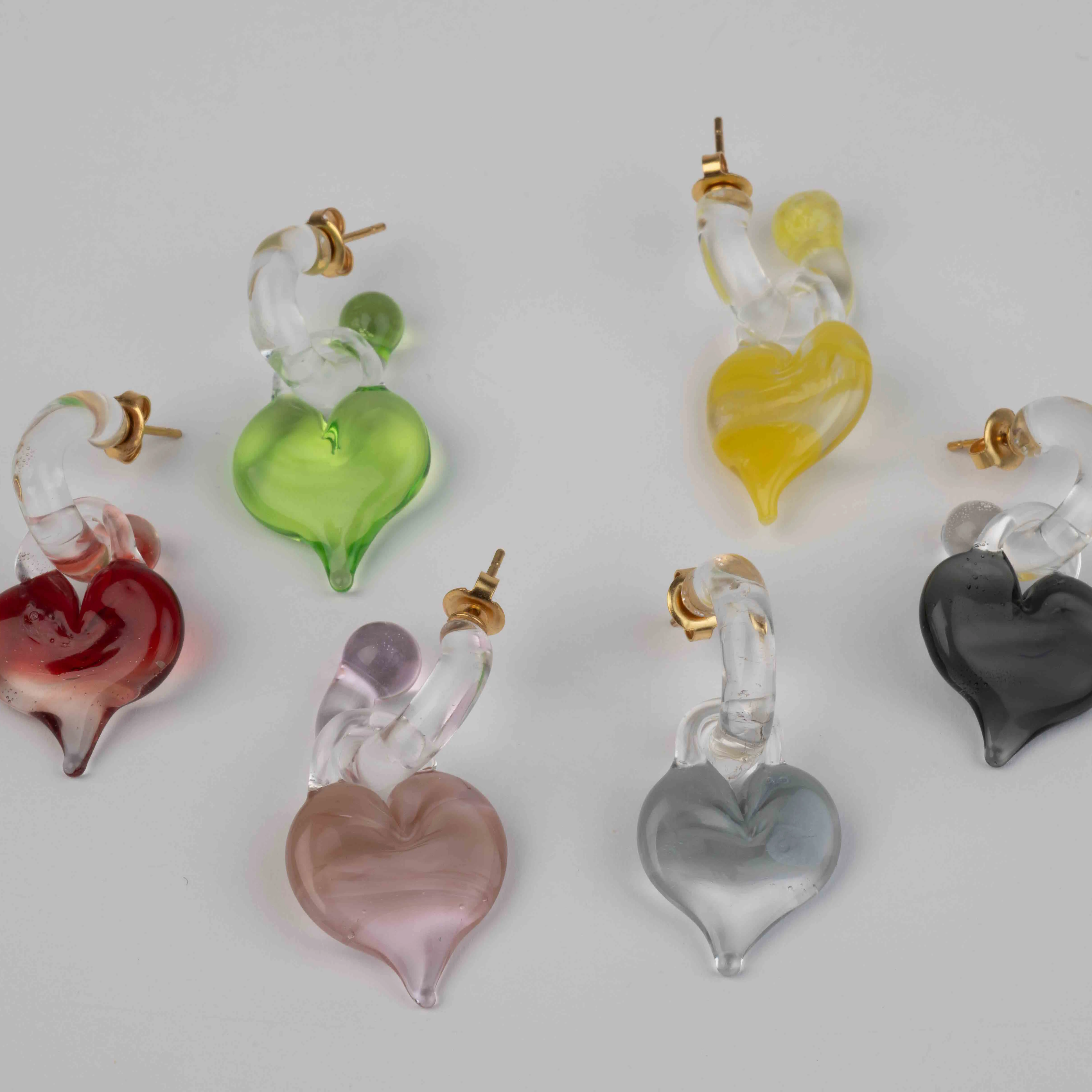 LEVENS 25 Spring/Summer Mini Glass Hoop + Heart Charm Single Earring LVS-SS2519MINIGLSHHRTCH-PNK-FEN Pink - Image 5