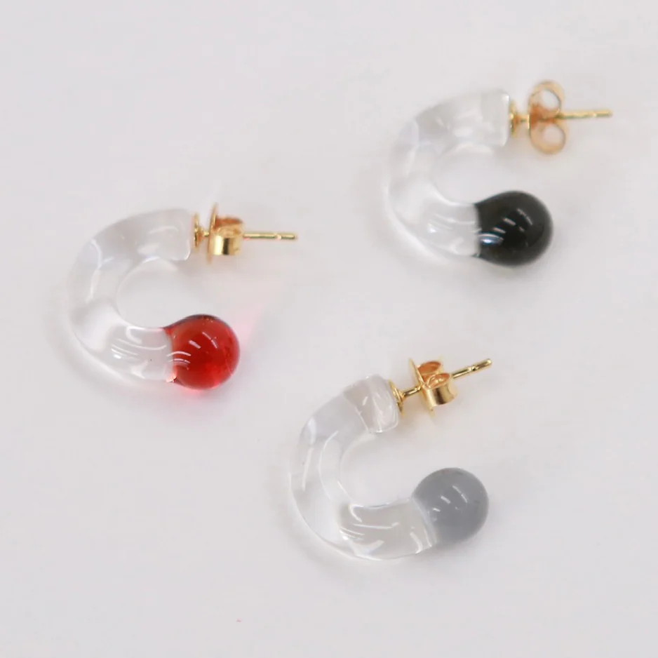 LEVENS 25 Spring/Summer Mini Glass Hoop Single Earring LVS-SS2517MINIGLSSH-GRY-HUI Gray - Image 3