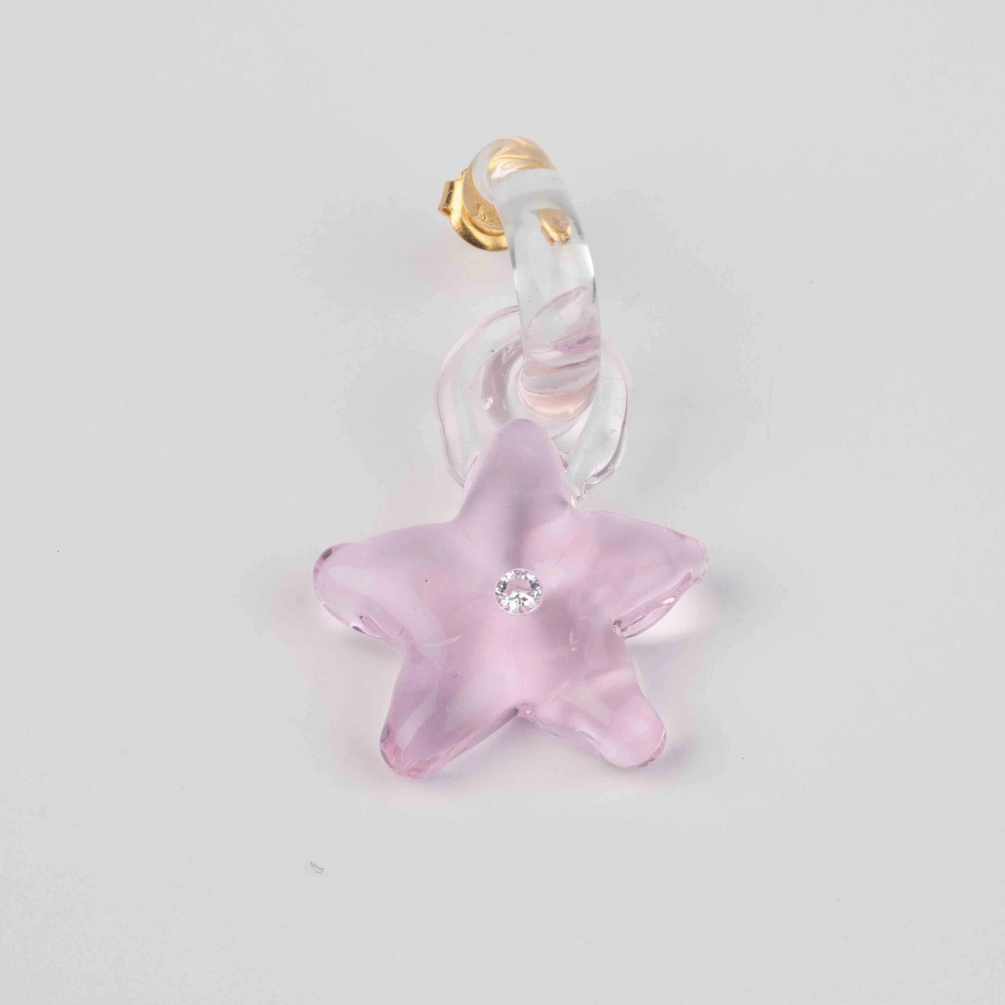 LEVENS 25 Spring/Summer Mini Glass Hoop + Star Charm Single Earring LVS-SS2525GHSTRCH-PNK-FEN Pink - Image 2