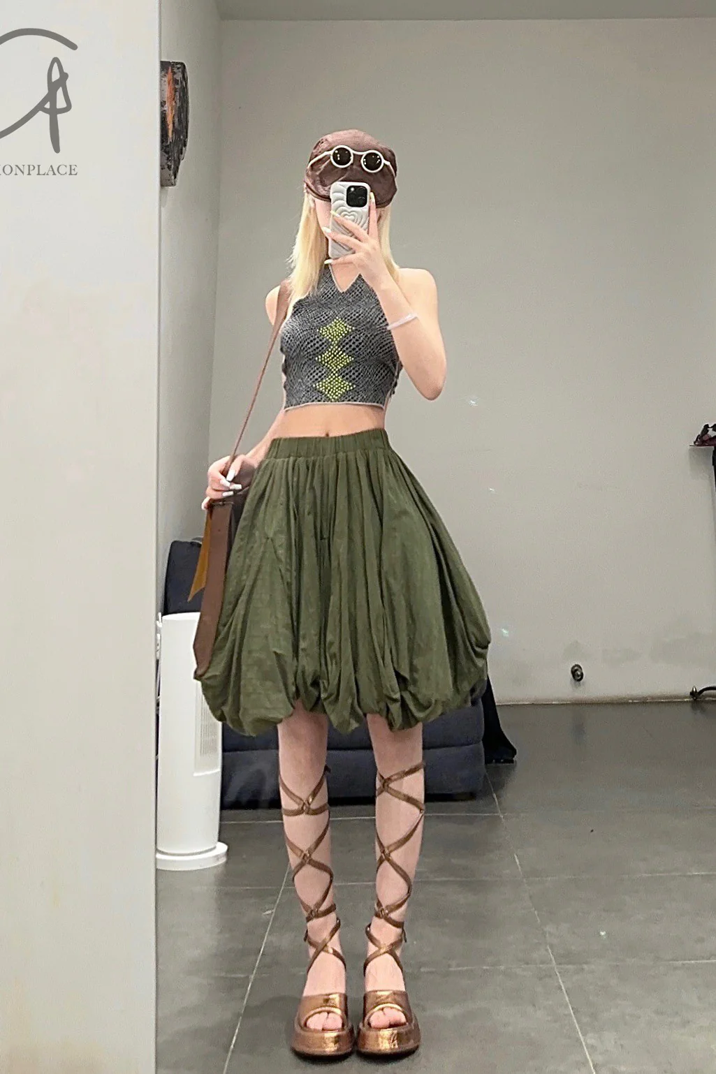 Louis Shengtao Chen Army Green Striped Lantern Skirt 2251138 PLSC7 - Image 7