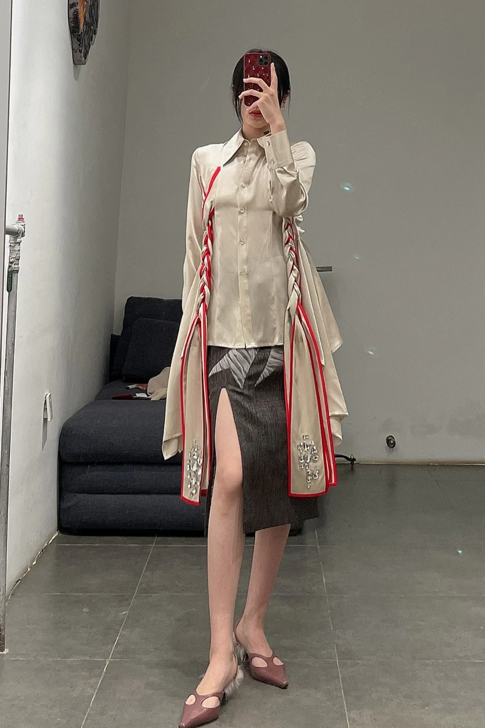 Louis Shengtao Chen brown woolen bow bubble skirt 2250119 brown PLSC1 - Image 5