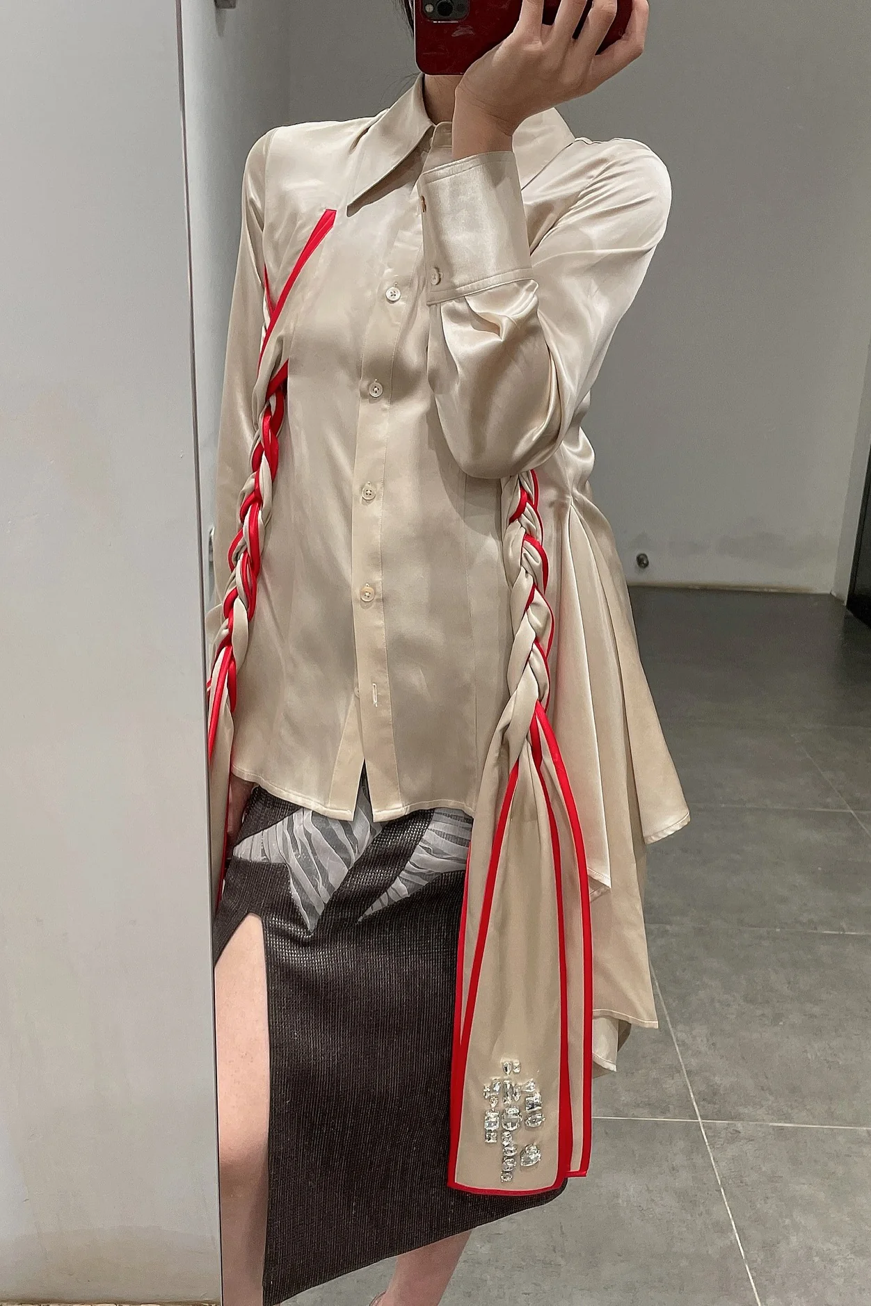 Louis Shengtao Chen brown woolen bow bubble skirt 2250119 brown PLSC1 - Image 6