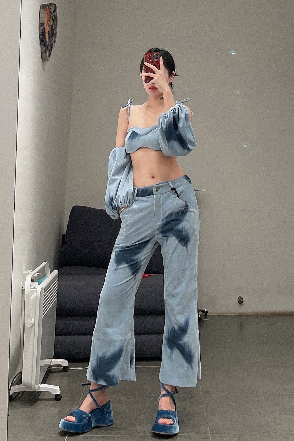 Louis Shengtao Chen Feather Corduroy Flared Pants 2251199 Light Blue PLSC8 - Image 25