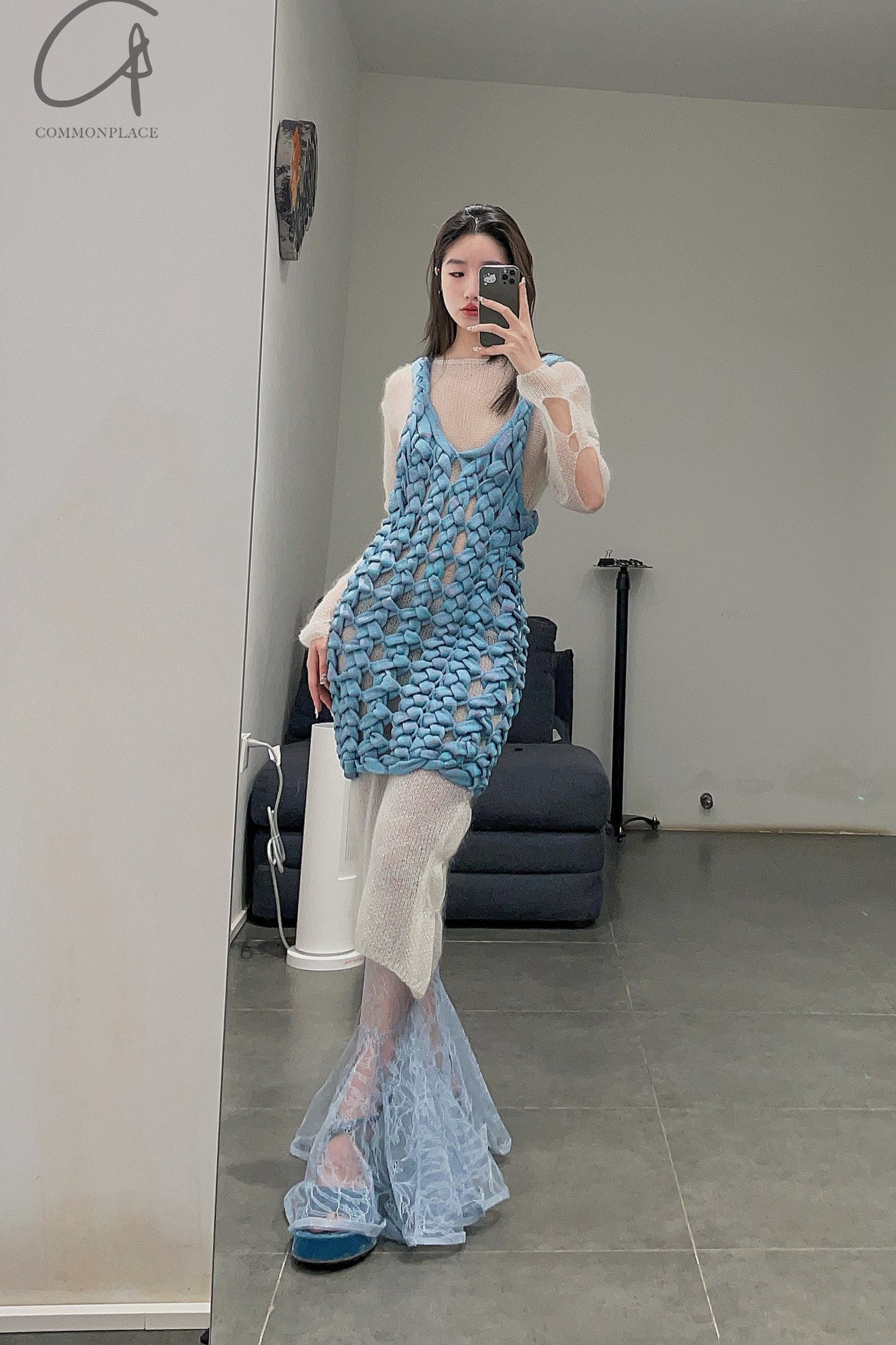 Louis Shengtao Chen Ice Blue Lace Slim Fit Flared Pants 2252172 Blue PLSC15 - Image 10