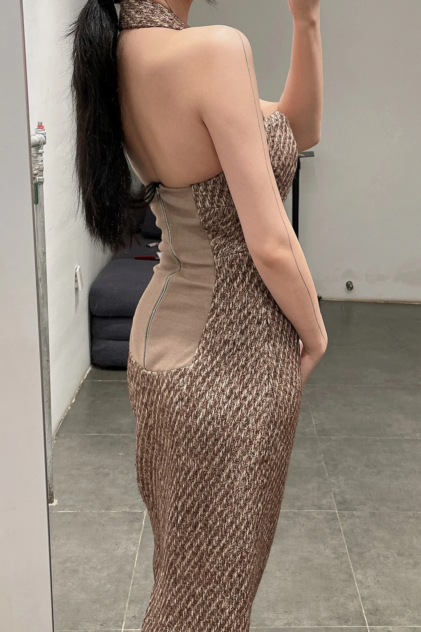 Louis Shengtao Chen shiny woolen tube top dress 2250136 brown - Image 8