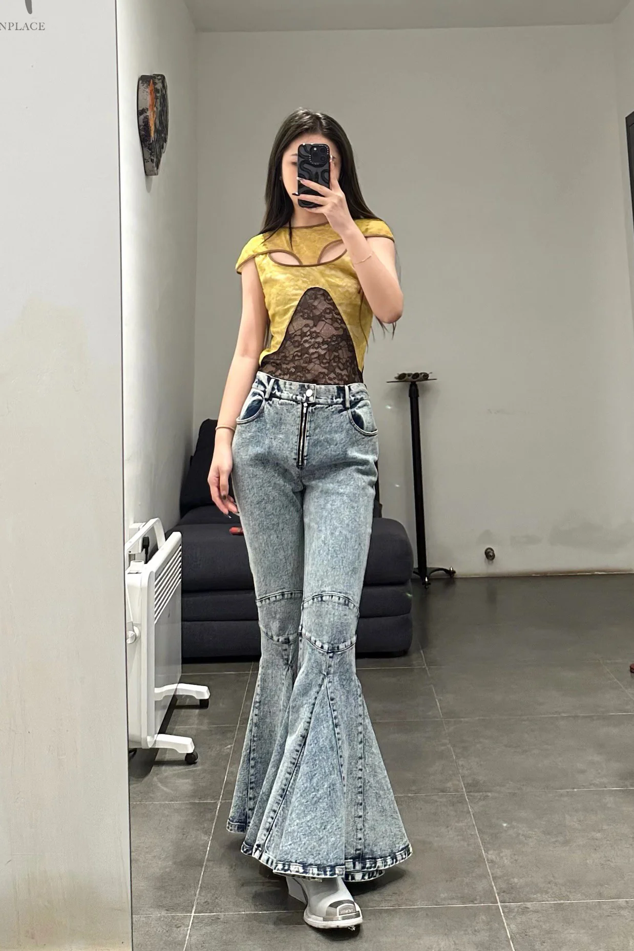 Louis Shengtao Chen Washed Denim Slim Fit Flared Pants 2252171 Blue - Image 10