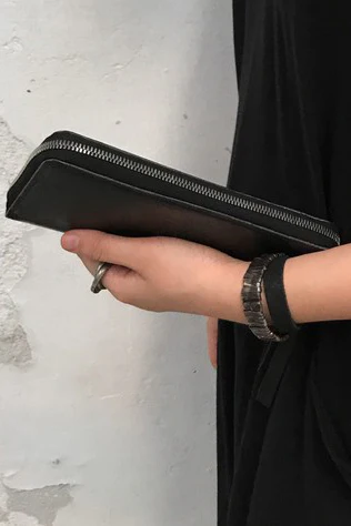 M_1978 Handmade black horse leather long wallet PM666 - Image 7