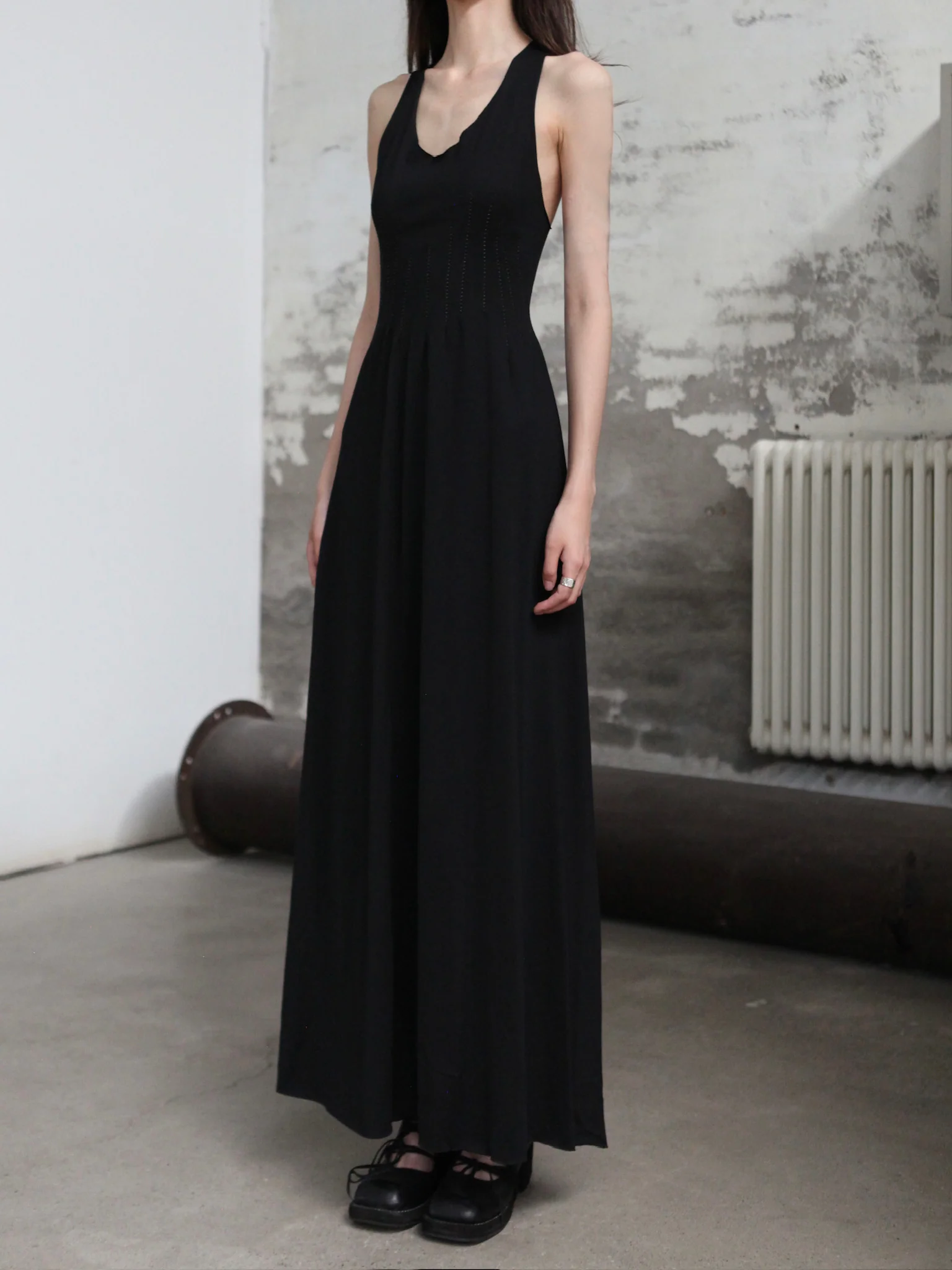 m.a+ 25 Spring/Summer Scar Pleated Long Dress MA-D120LL JCL10-HEI Black - Image 4