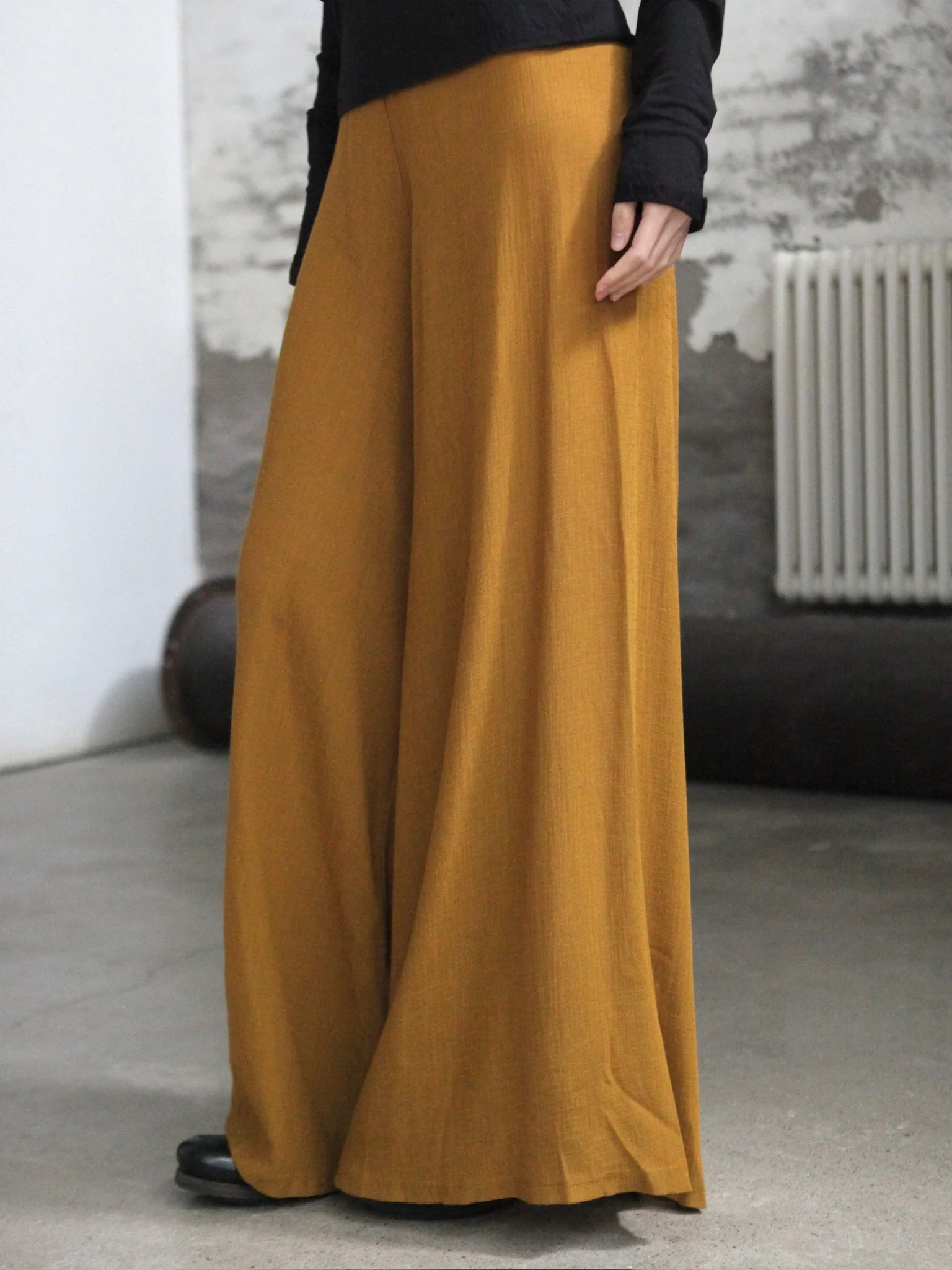 m.a+ elastic waist loose wide trousers MA-PW482EL VWV6-MUSTARD - Image 6