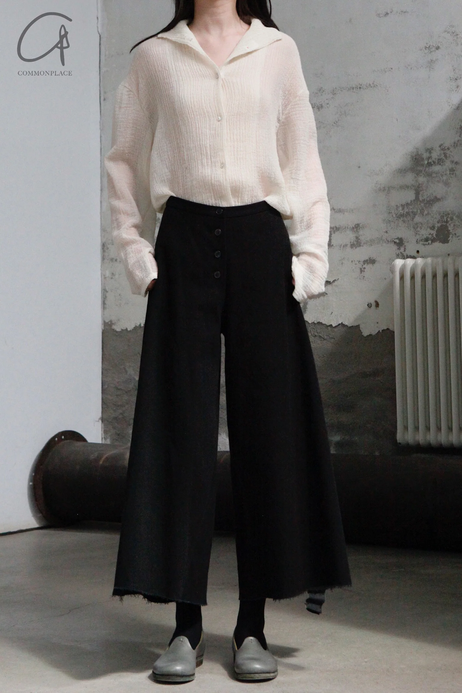 M.A+ front button drooping wide leg pants PW481 CWP1 - Image 4