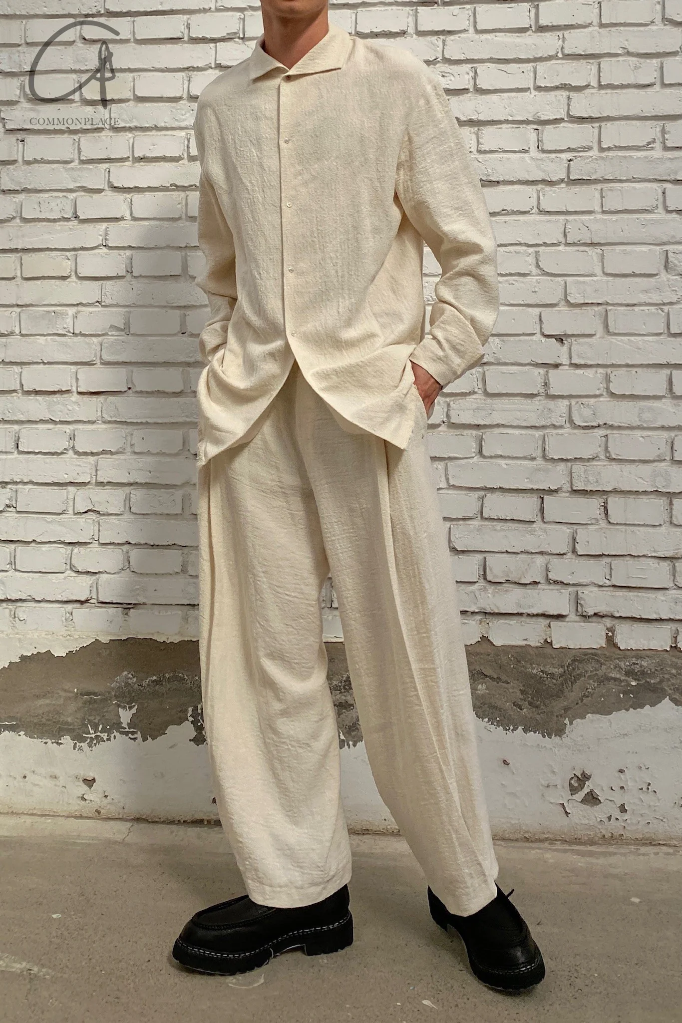m.a+ High Neck Mid Fit Shirt H240-LS1 Natural - Image 4