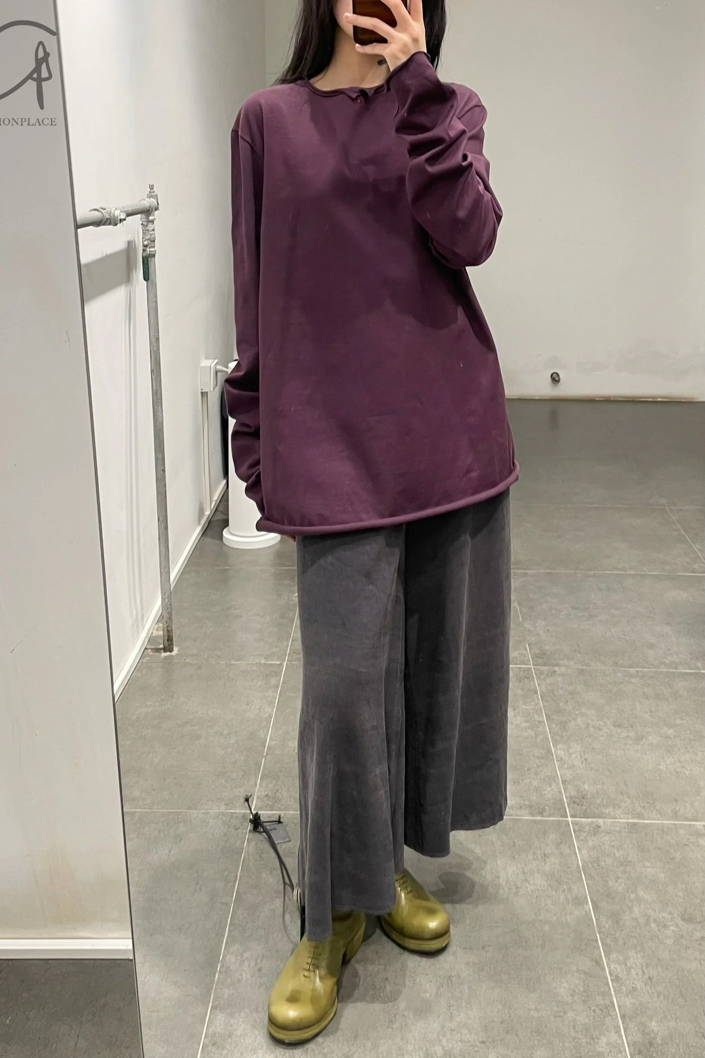 m.a+ Maurizio Amadei round neck loose long sleeve T-shirt Italy MA-T350D-JM11/JCL10-ZI purple - Image 9