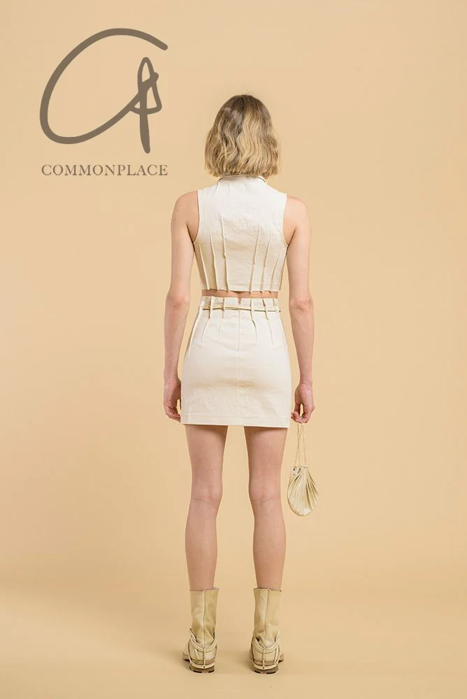 m.a+ Maurizio Amadei Sleeveless Pleated Cropped Jacket/Skirt Italy Artisan MA-HW190AC CCE-NATURAL Top HW190AC K124 - Image 10