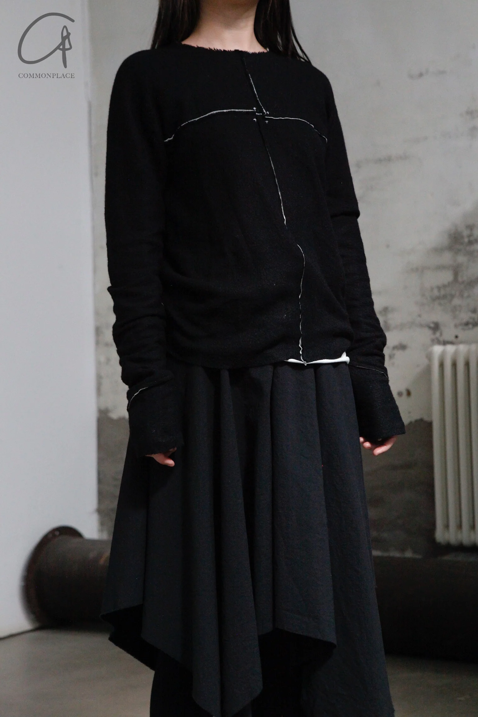m.a+ Maurizio Amadei two-piece long-sleeved T-shirt Recycled cashmere Italy Artisan handmade MA-T211DM rwsl+jcl10-HEIBAI Black and white - Image 5