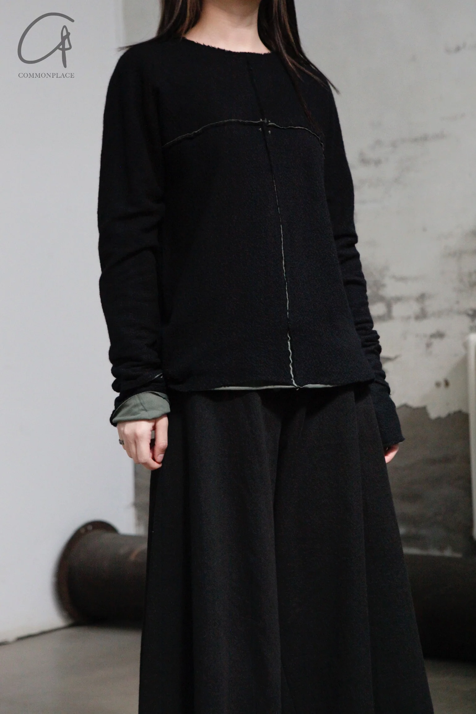 m.a+ Maurizio Amadei two-piece long-sleeved T-shirt Recycled cashmere Italy Artisan handmade MA-T211DM rwsl+jcl10-HSWC Black+Sage - Image 11