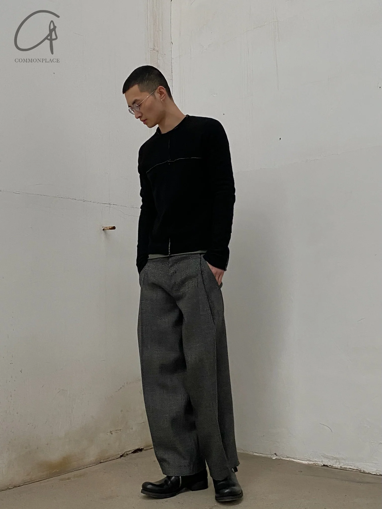 m.a+ Maurizio Amadei two-piece long-sleeved T-shirt Recycled cashmere Italy Artisan handmade MA-T211DM rwsl+jcl10-HSWC Black+Sage - Image 14