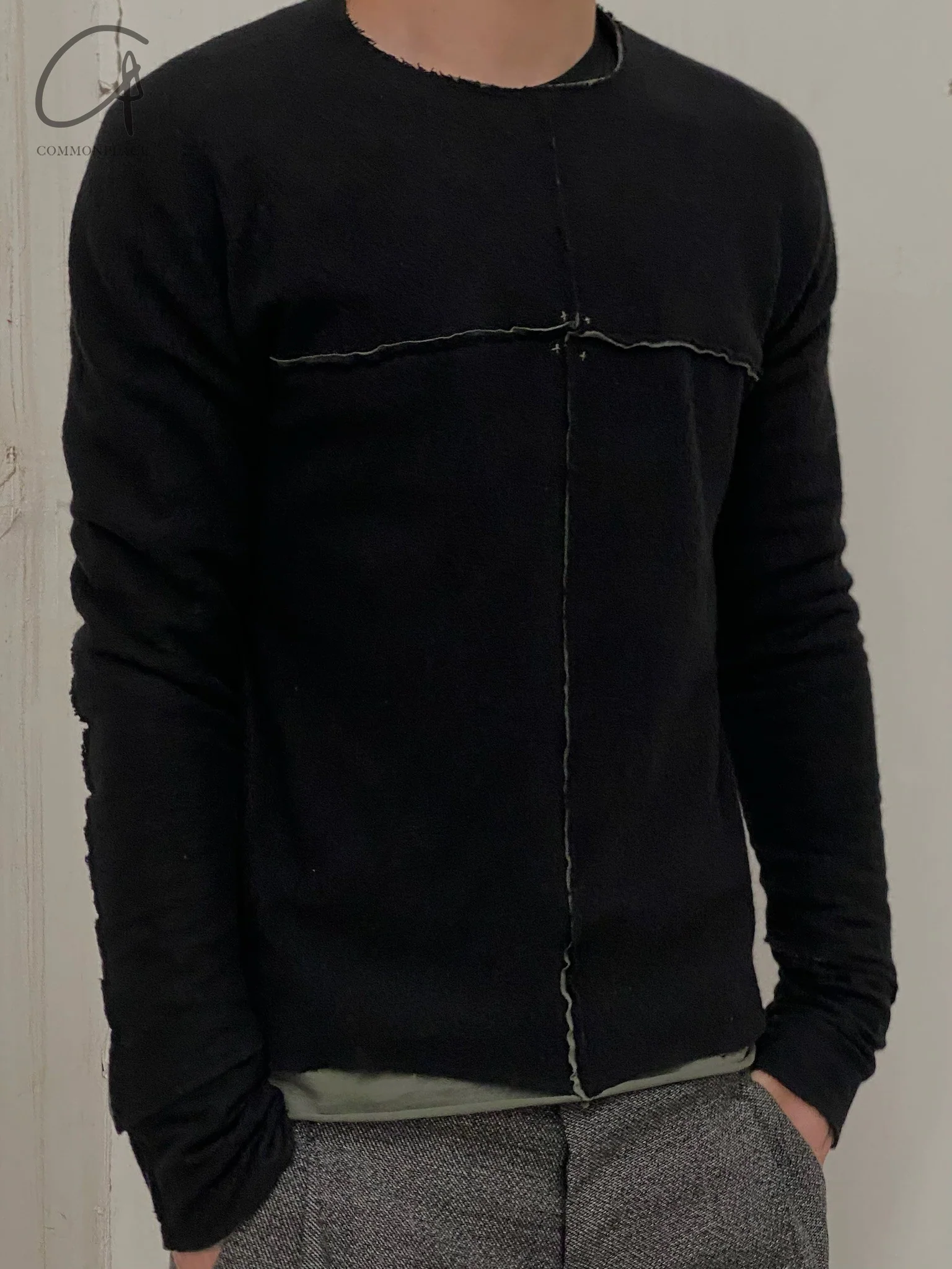 m.a+ Maurizio Amadei two-piece long-sleeved T-shirt Recycled cashmere Italy Artisan handmade MA-T211DM rwsl+jcl10-HSWC Black+Sage - Image 7