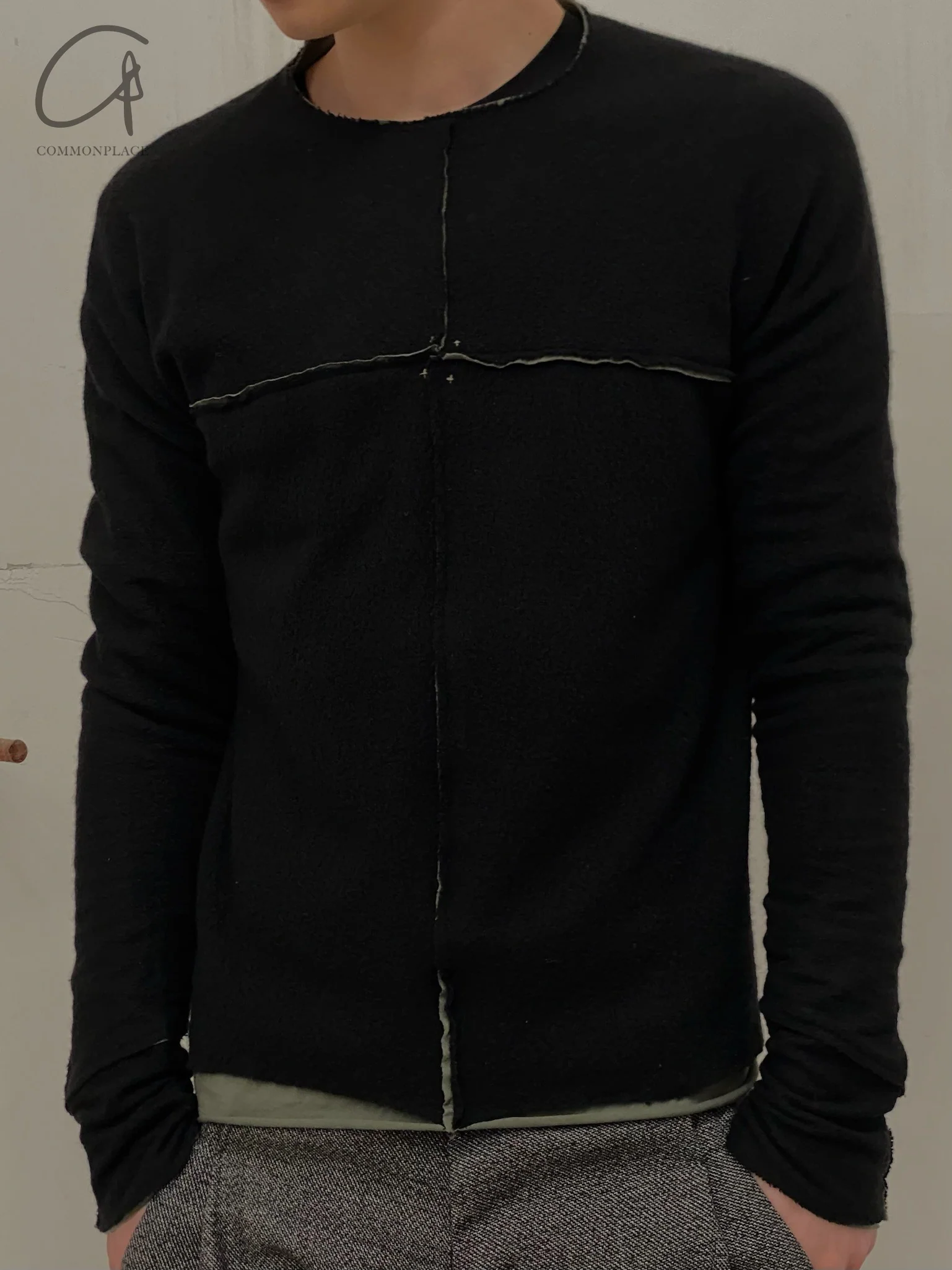 m.a+ Maurizio Amadei two-piece long-sleeved T-shirt Recycled cashmere Italy Artisan handmade MA-T211DM rwsl+jcl10-HSWC Black+Sage - Image 8