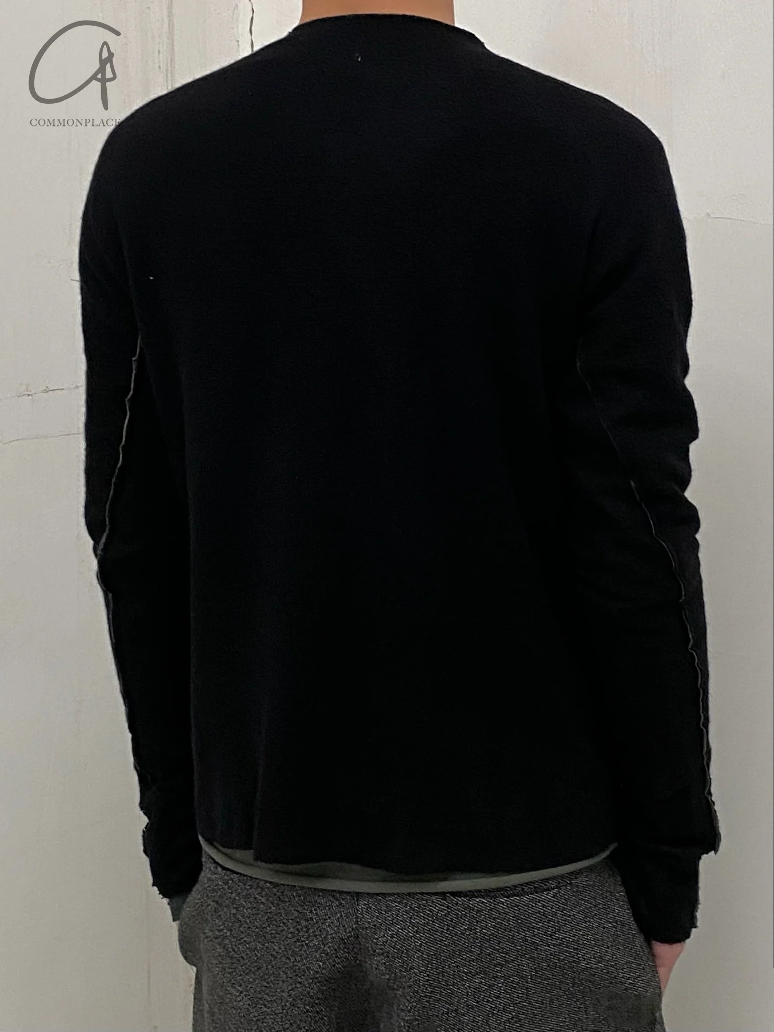 m.a+ Maurizio Amadei two-piece long-sleeved T-shirt Recycled cashmere Italy Artisan handmade MA-T211DM rwsl+jcl10-HSWC Black+Sage - Image 9