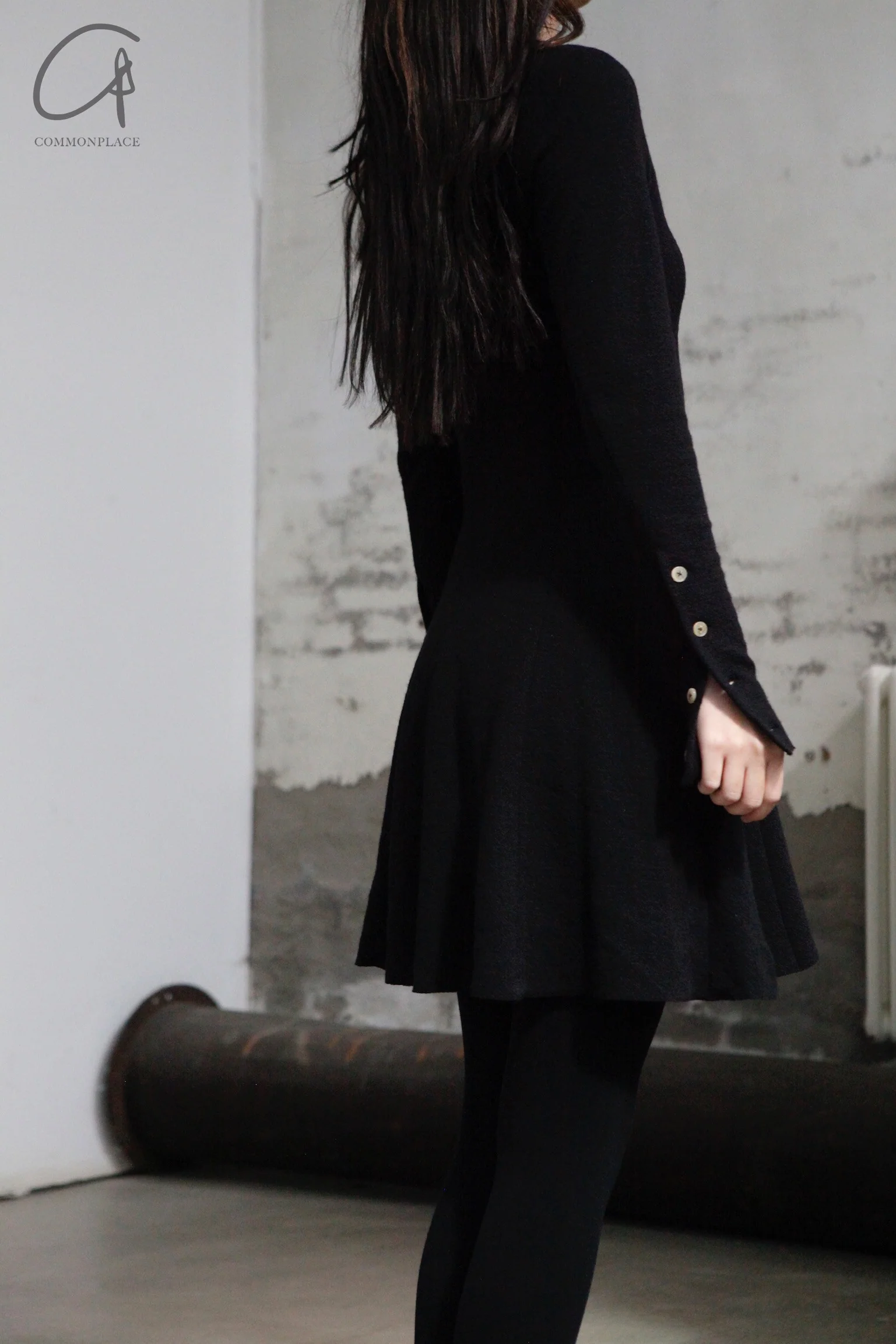 M.A+ round neck long -sleeved stitching dress D103DL/B jWM black - Image 6