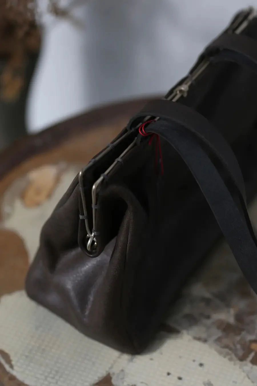 m.a+ Silver Small Side Bag Camel Leather Artisan Italy MA-BR22S-CA1.2-MEI Anthracite Camel Leather - Image 2