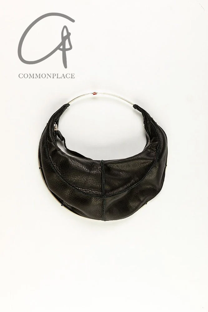 m.a+ Maurizio Amadei Silver Ring Handle Small Banana Bag Cowhide Artisan Italy MA-BO220/RS-SY1.0-HEI Black Cowhide BO220/RS-SY1.0 - Image 4