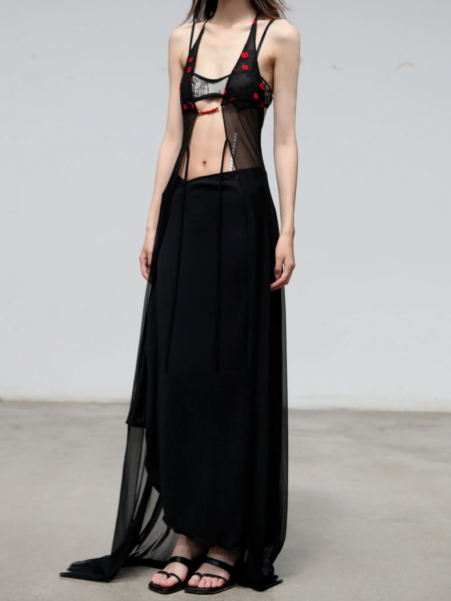 Maison Yiy Asymmetrical Pleated Midi Skirt MY-MY26SB02-2-Black - Image 7