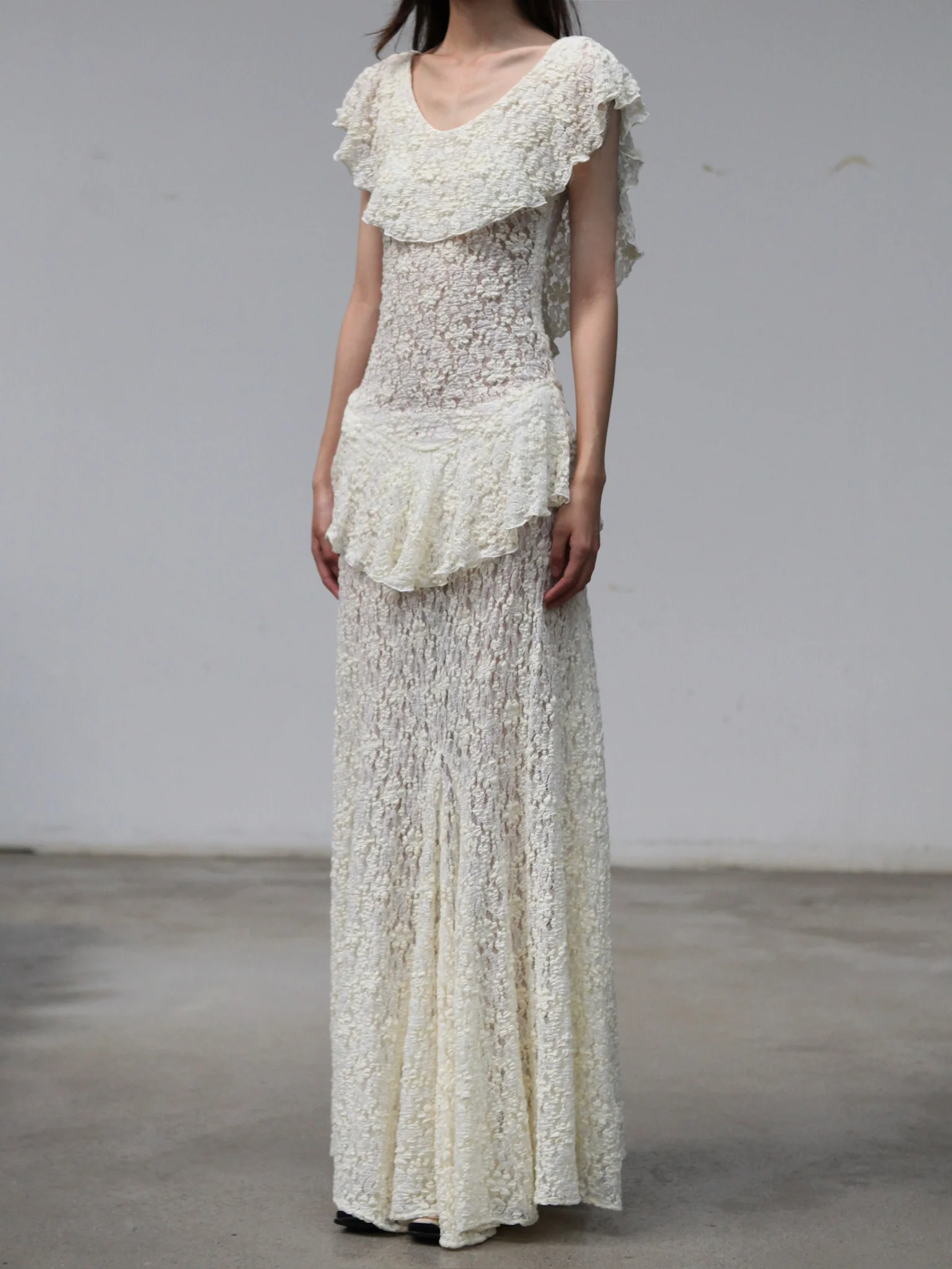 Maison Yiy Collared Ruffle Dress MY-MY26SC08-1-Ivory - Image 4