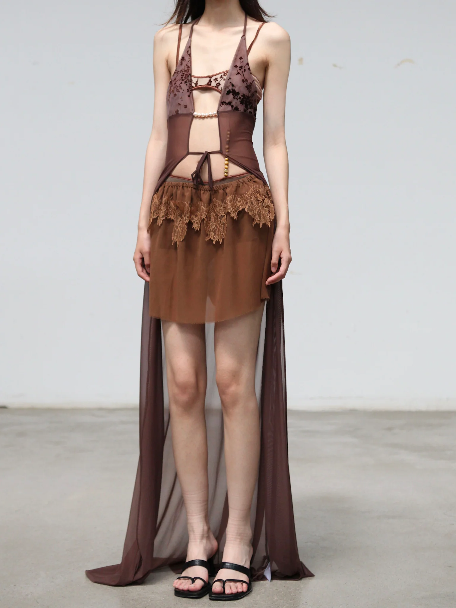Maison Yiy lace-trimmed versatile top or skirt MY-MY26SB04-2-Brown - Image 6