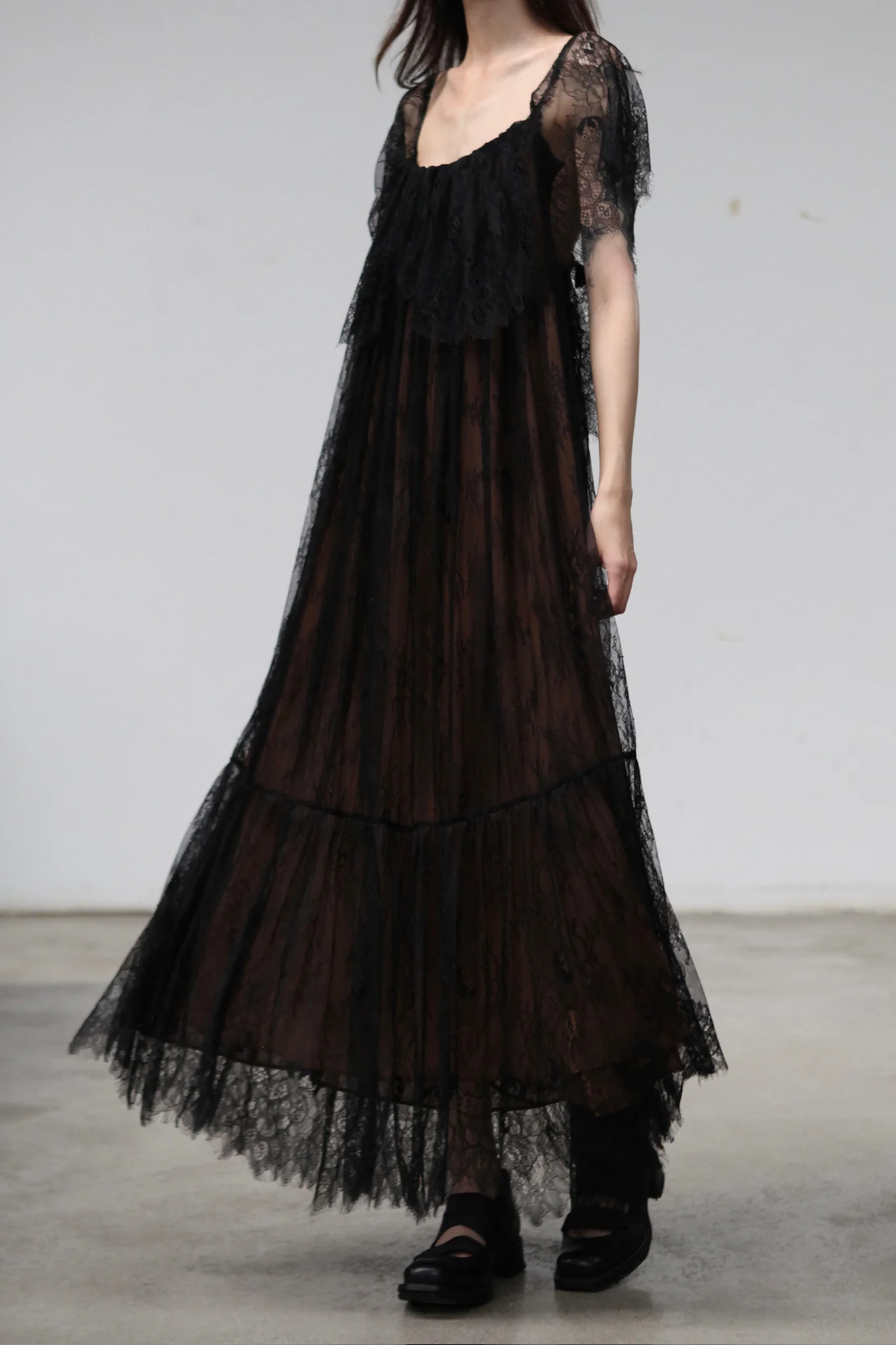 Maison Yiy Off-Shoulder Ruffled Lace Midi Dress MY-MY26SC05-2-Black - Image 2
