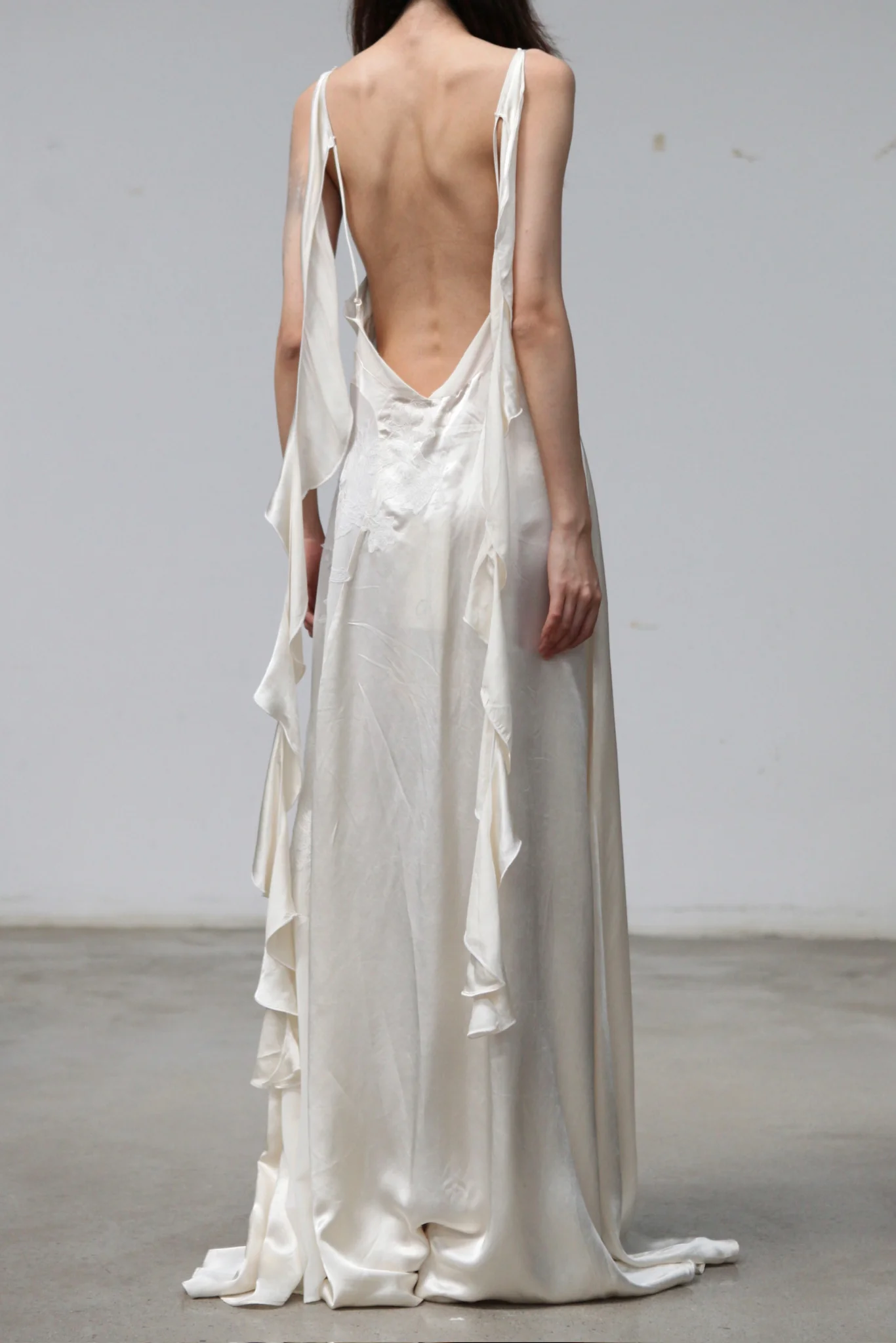 Maison Yiy Open-front Floor-length Spaghetti Strap Dress MY-MY26SC03-1-Ivory - Image 2