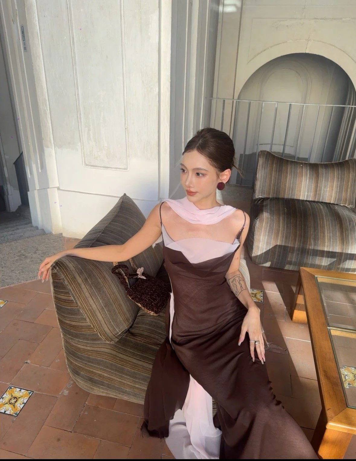 Maison Yiy Spring/Summer 2026 Solstice Dress MY-MY26SC16-1-Chocolate and Pink - Image 8