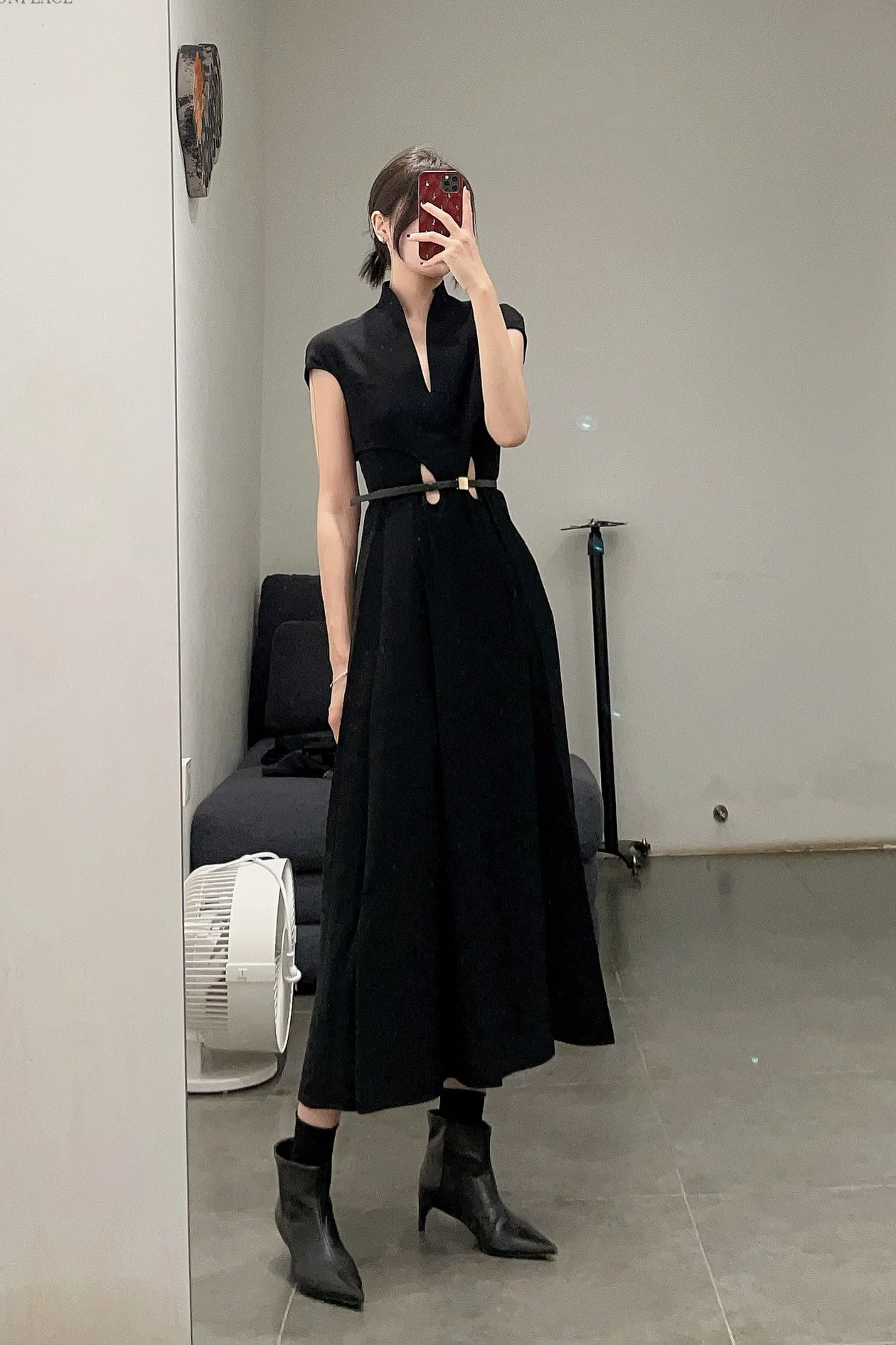 mame kurogouchi belt flare dress MM22SS DR023 black - Image 11