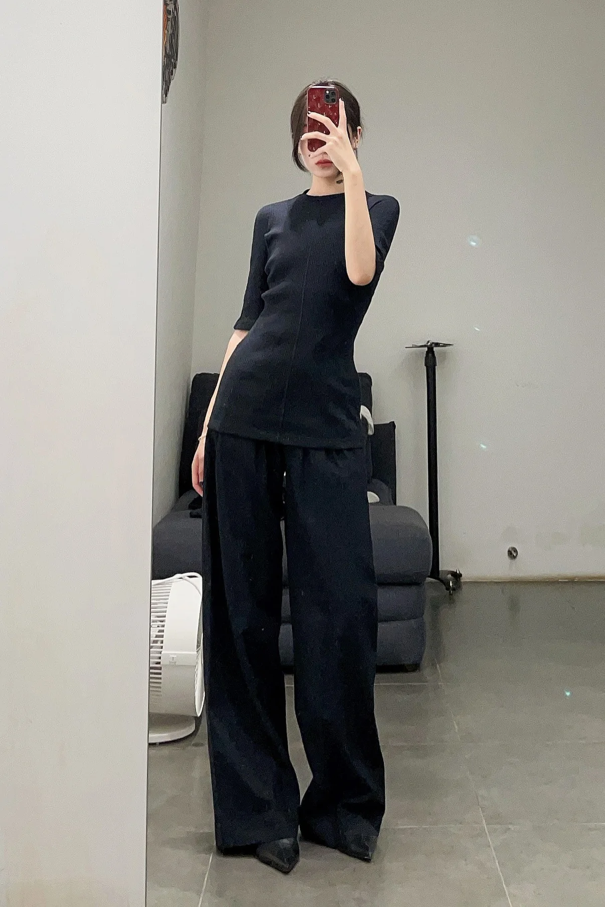 mame kurogouchi crew neck rib knit top MM22SS JS027 navy blue - Image 10