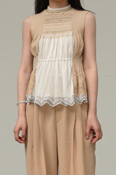 mame kurogouchi curtain pattern knitted vest MD21SS KN025