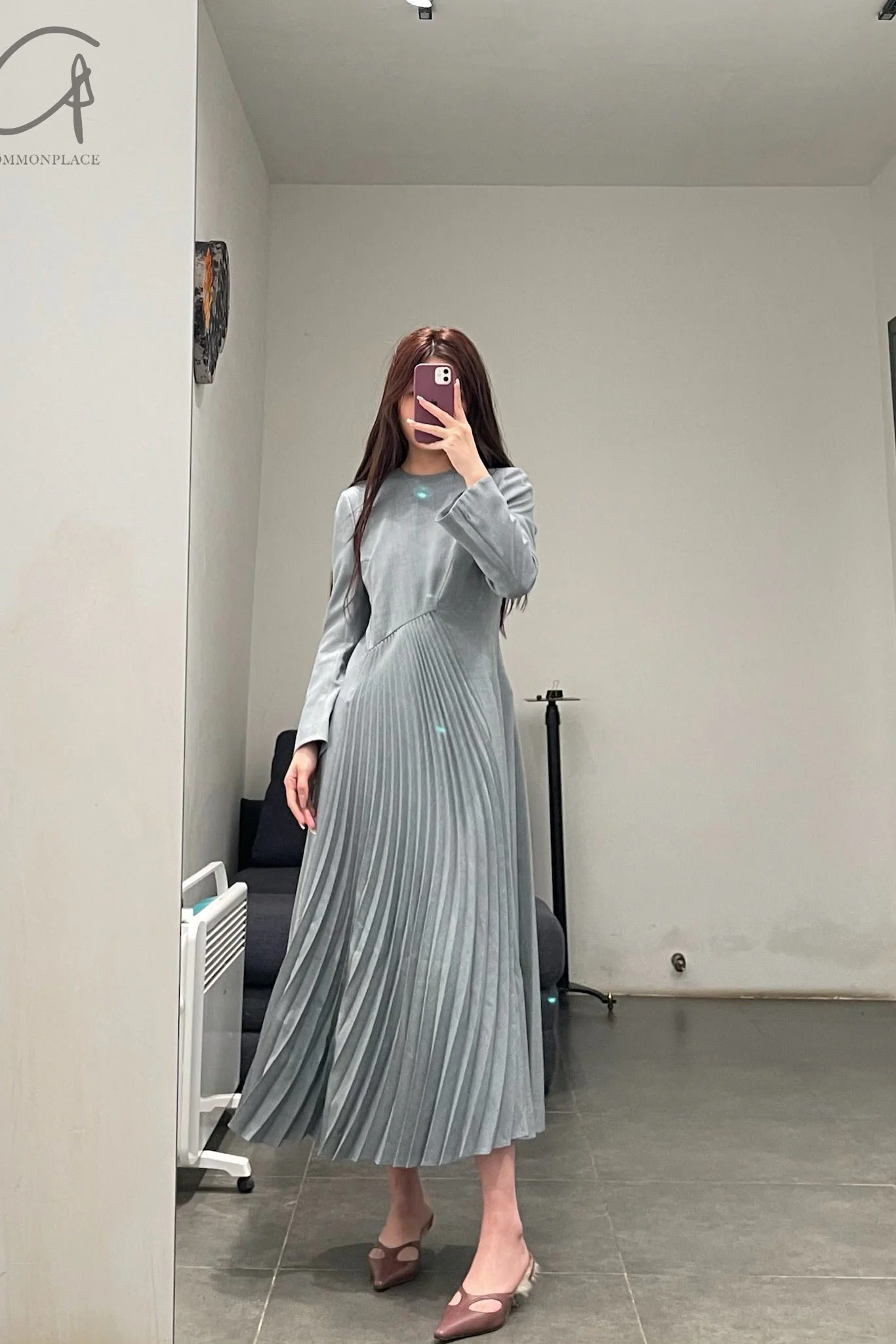 Mame kurogouchi curved ruffle dress Japan MAME-MM21FW DR019-HUI Grey - Image 8