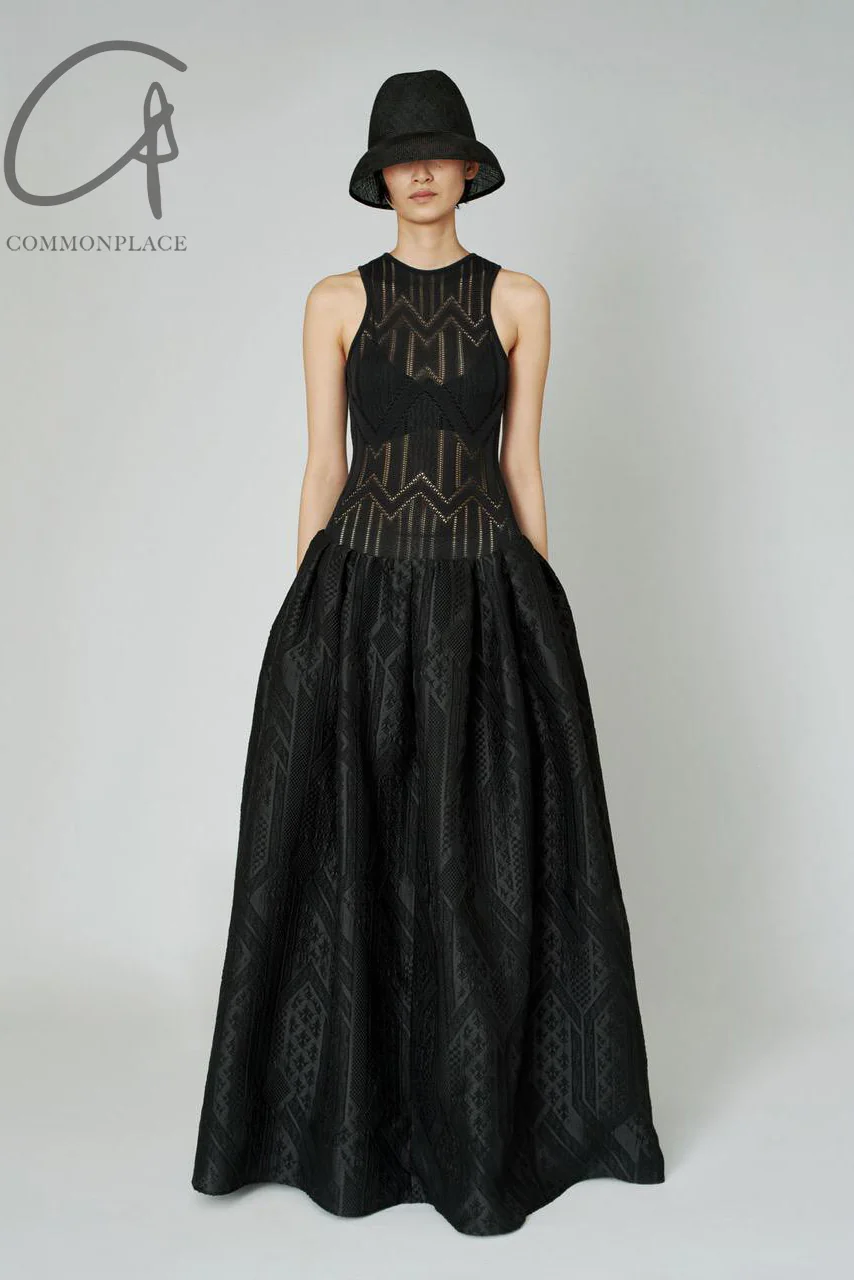 mame kurogouchi knitted traditional pattern and jacquard dress MM22SS DR029 black - Image 2