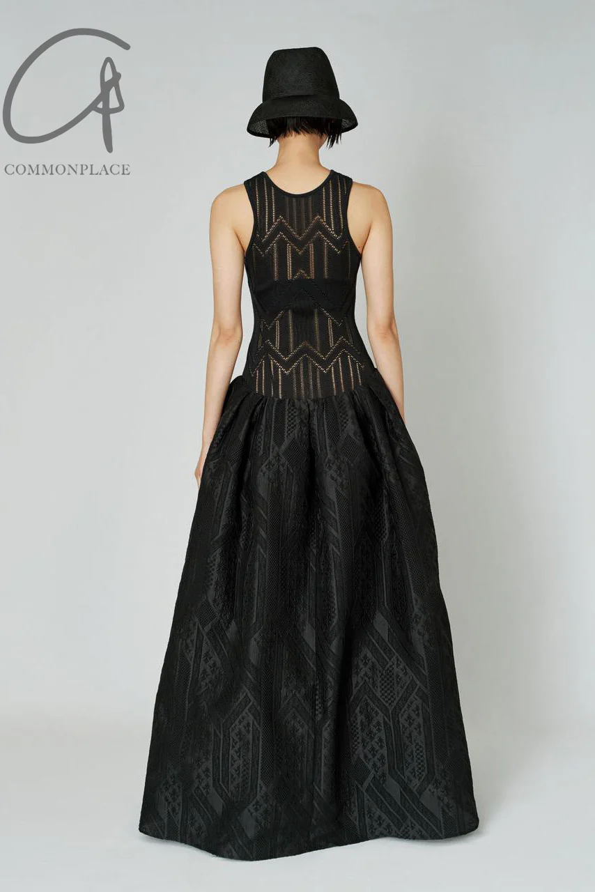 mame kurogouchi knitted traditional pattern and jacquard dress MM22SS DR029 black - Image 3