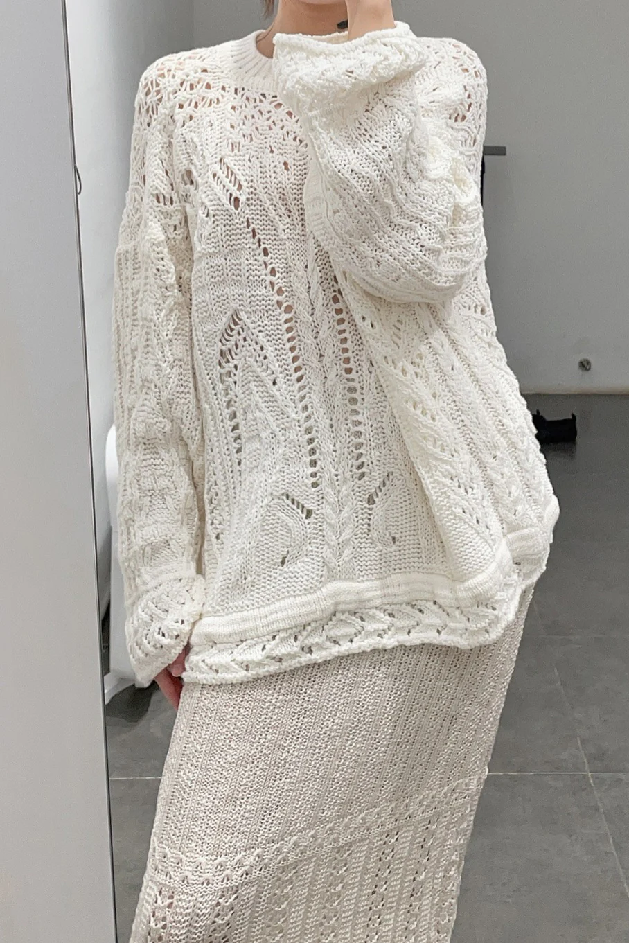 mame kurogouchi MM21SS KN005 curtain lace pattern knitted pullover - Image 4