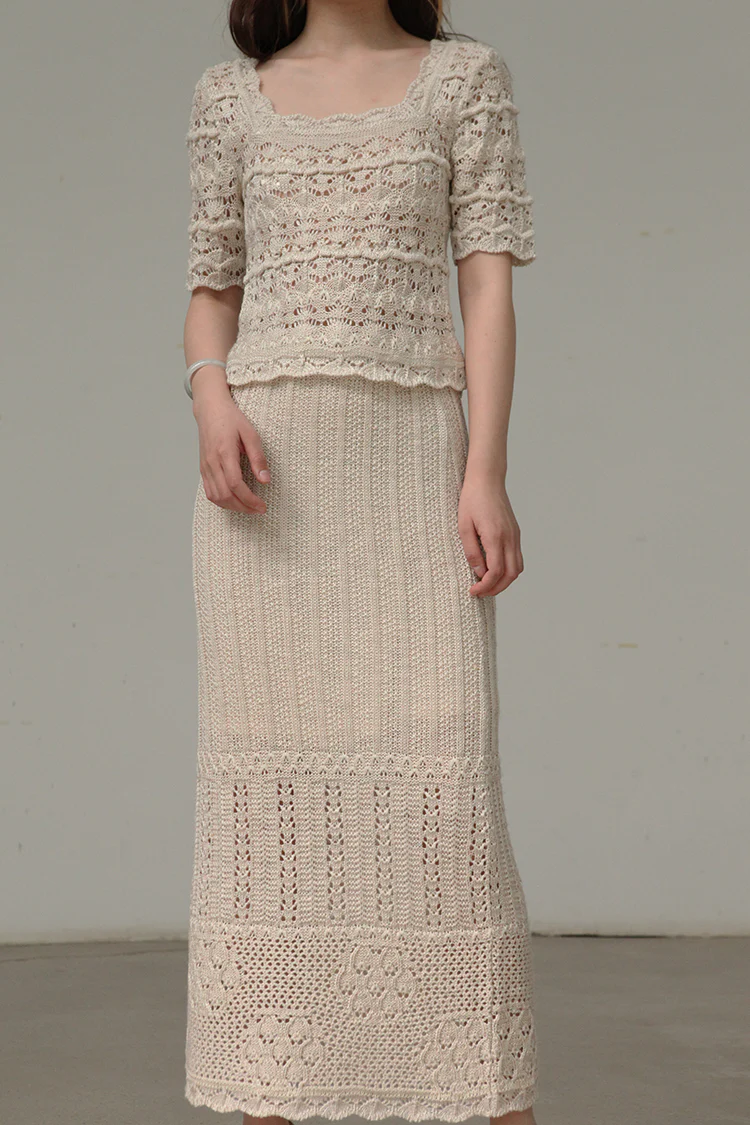 Mame kurogouchi MM21SS KN052 floral watermark knitted skirt - Image 7