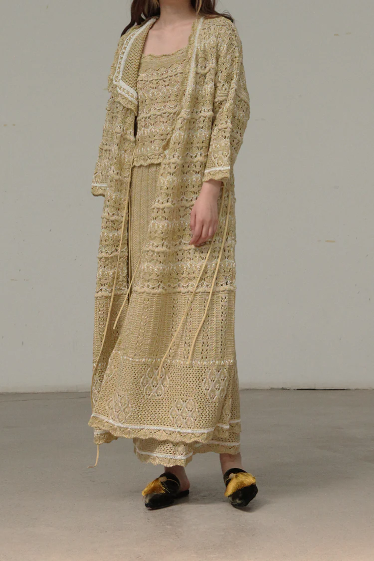 Mame kurogouchi MM21SS KNO50 printed watermark wrap front knitted dress - Image 4