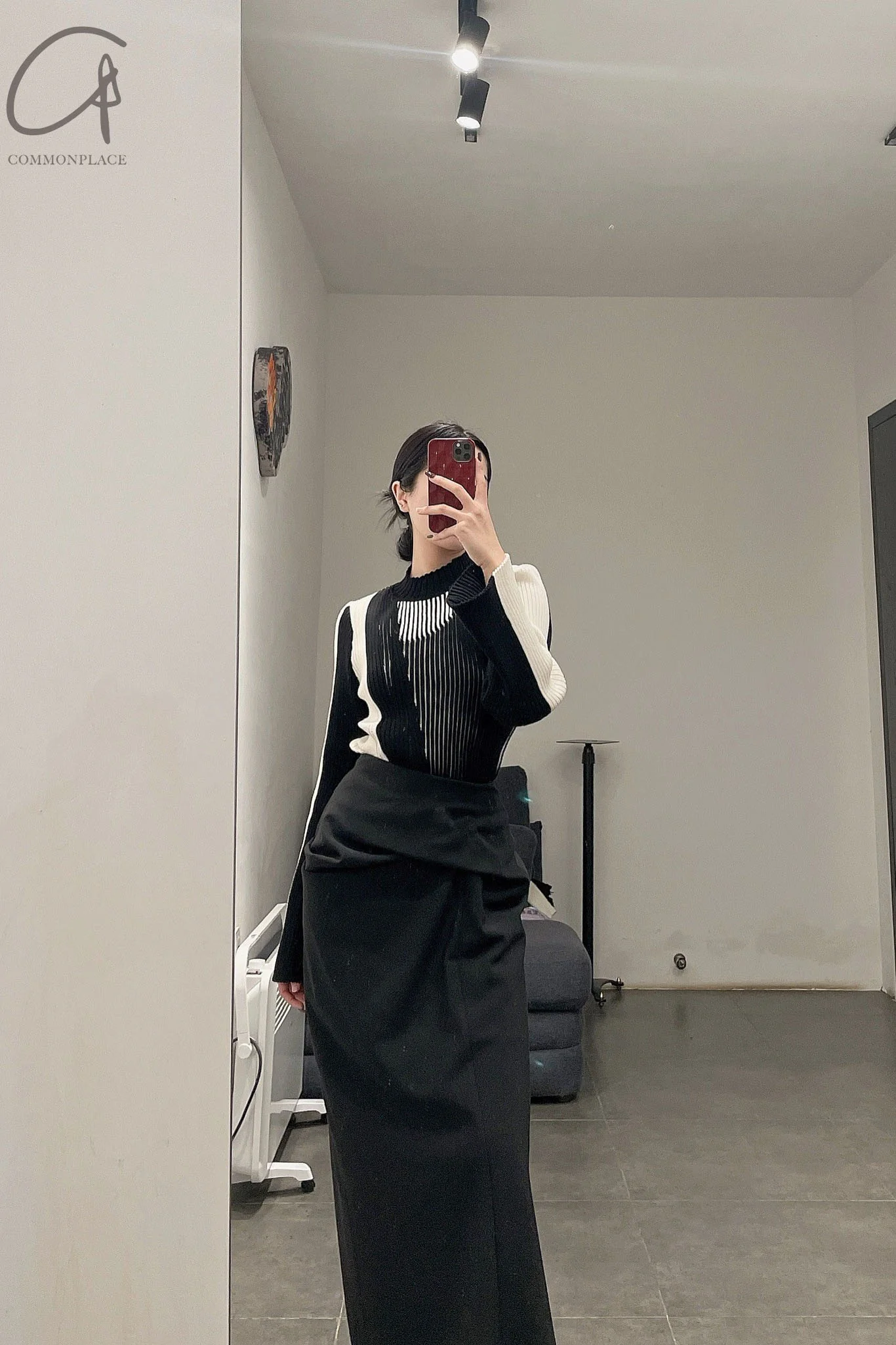 Mame kurogouchi moon pattern ribbed knit pullover black and white MM21FW KN012 - Image 8