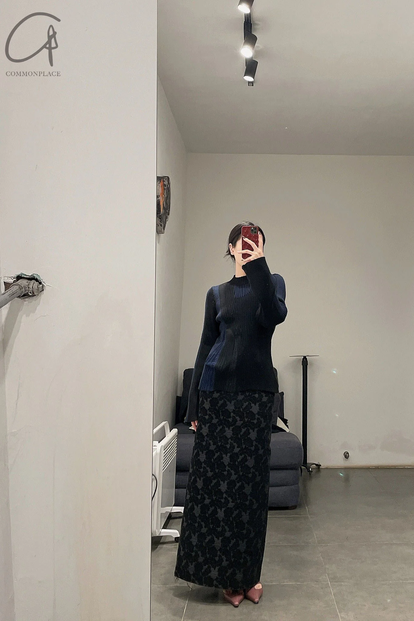 Mame kurogouchi moon pattern ribbed knit pullover black navy MM21FW KN012 - Image 8