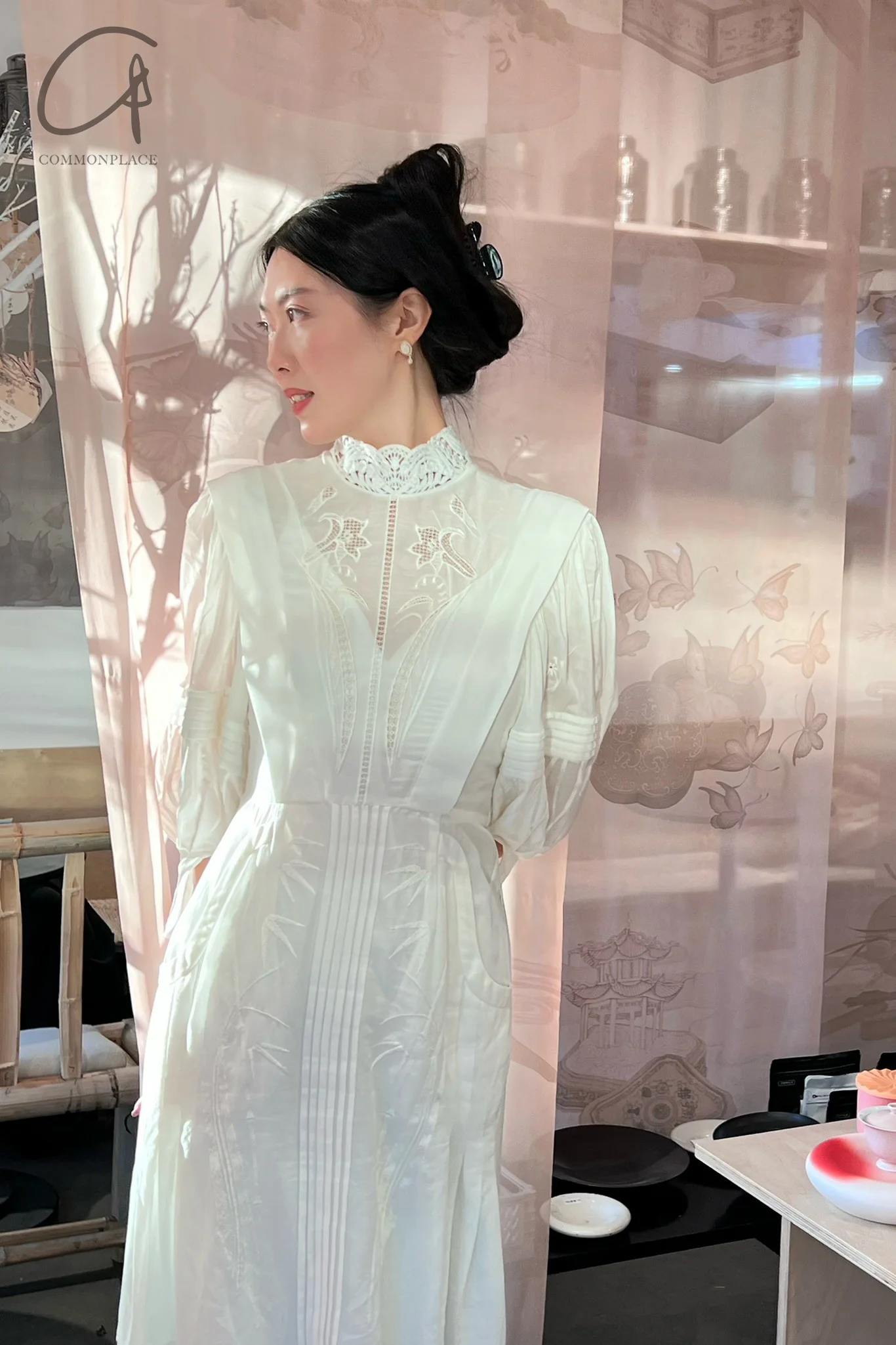 Mame kurogouchi silk cotton plant embroidery dress MAME-MM21SS DR008-BAI - Image 22