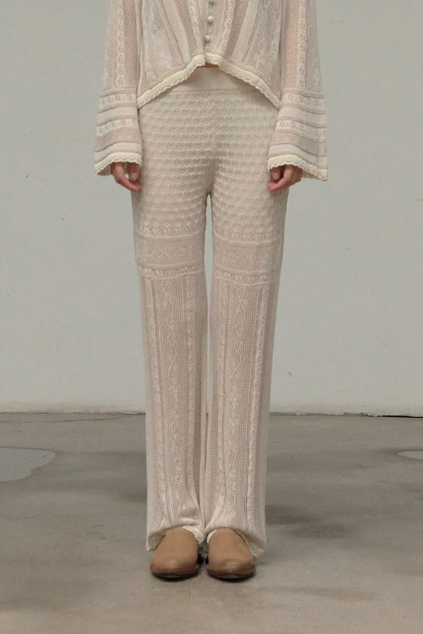 Mame kurogouchi traditional curtain lace knit trousers MD21SS KN032