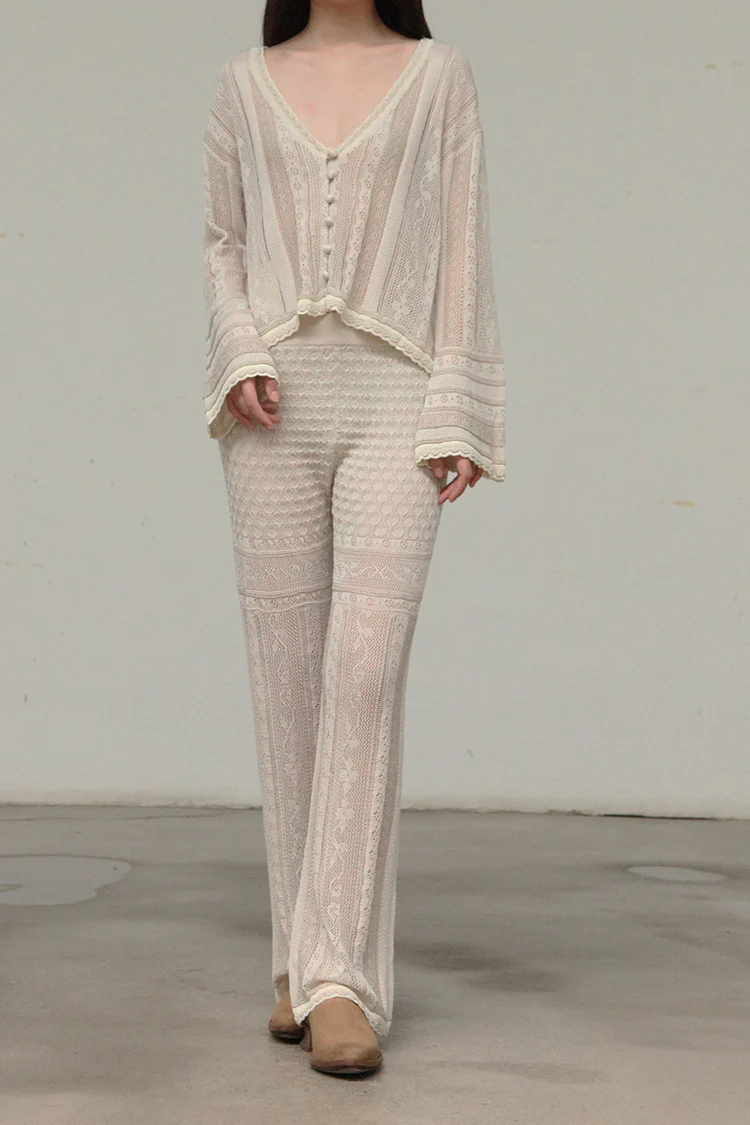 Mame kurogouchi traditional curtain lace knit trousers MD21SS KN032 - Image 2