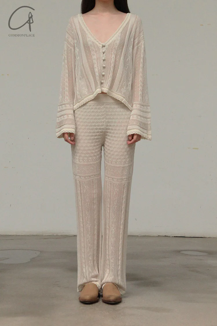 Mame kurogouchi traditional curtain lace knit trousers MD21SS KN032 - Image 6